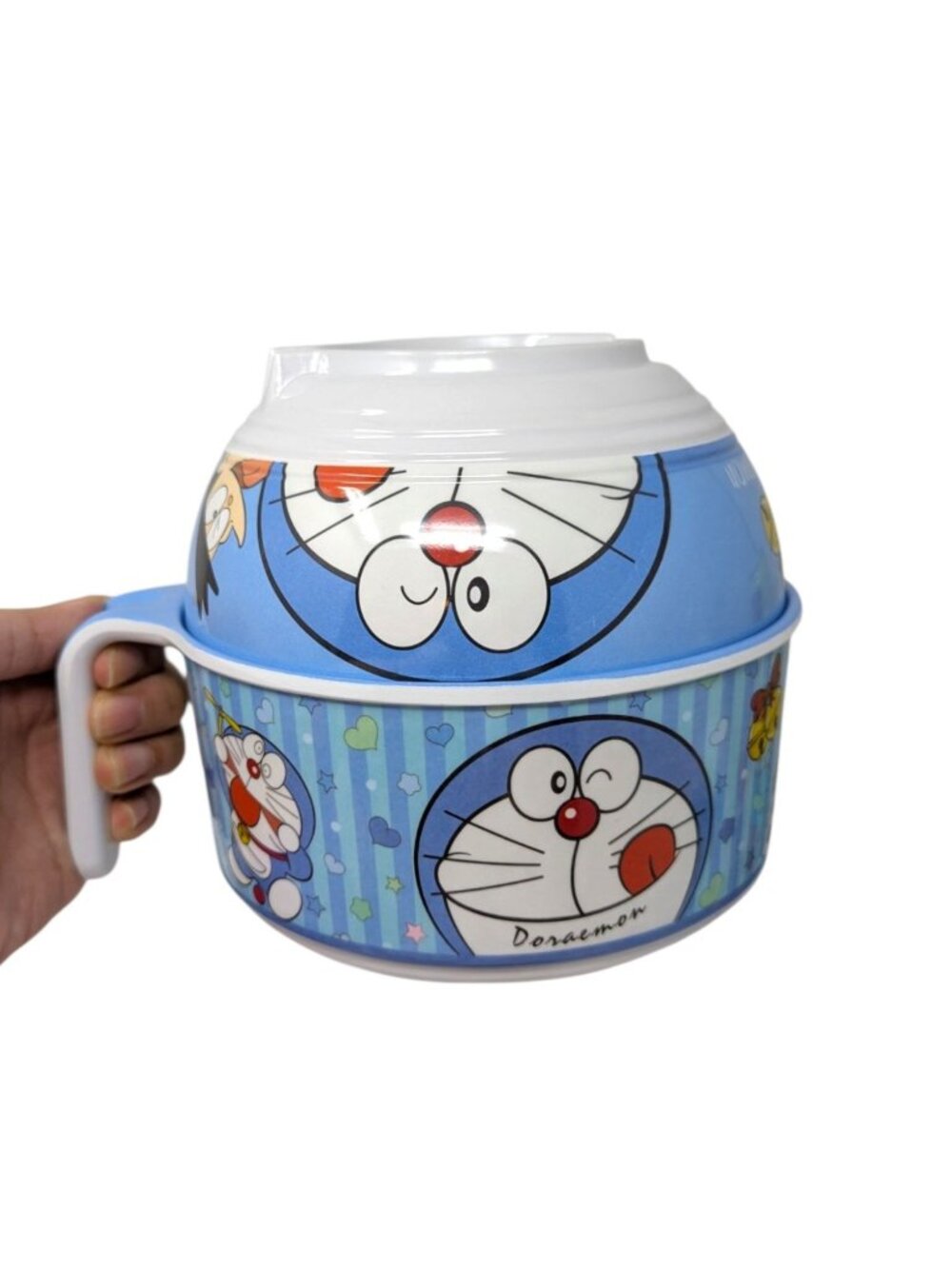 Doraemon Themed Blue Two Plastic Ramen Bowl Set With Handle & Lid
